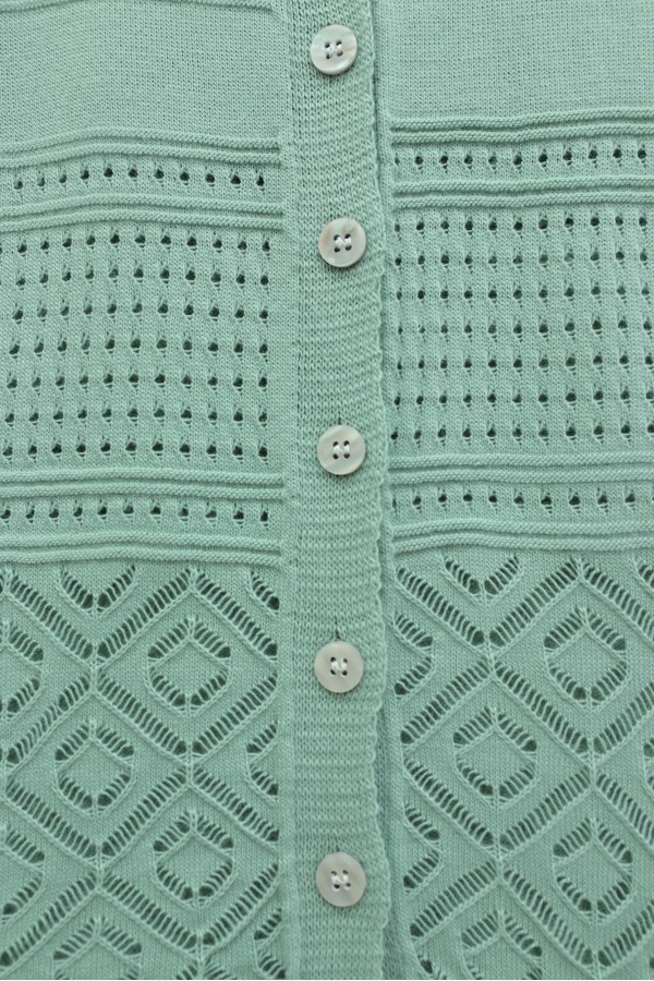 Round Neck Openwork Buttoned Knit Cardigan -Mint Color