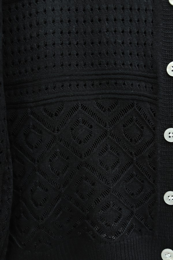 Round Neck Openwork Buttoned Knit Cardigan -Black