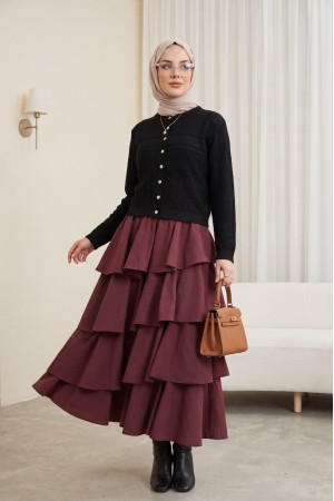 Yuvarlak Yaka Ajurlu Düğmeli Triko Hırka  -Siyah