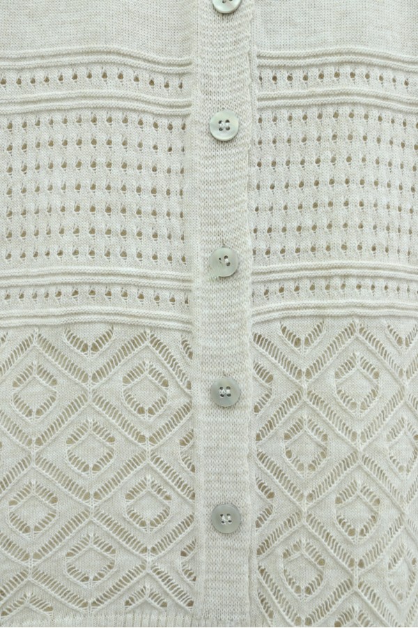 Round Neck Openwork Buttoned Knit Cardigan -Stone