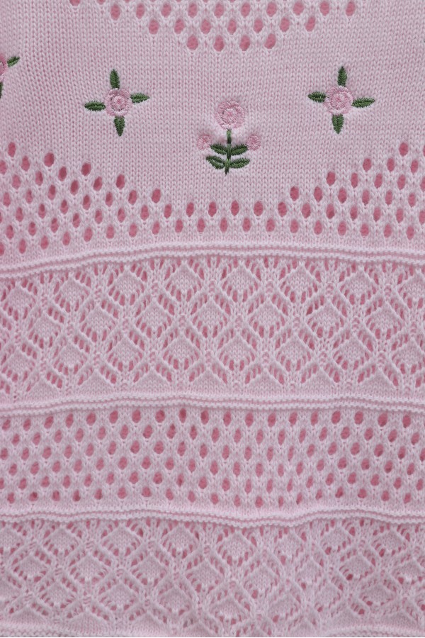 Knitted Sweater with Floral Embroidery and Openwork Pattern -Powder