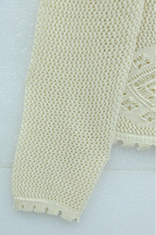 Geometric Patterned Openwork Buttoned Knit Cardigan -Cream color
