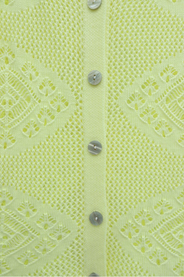 Geometric Patterned Openwork Buttoned Knit Cardigan -Yellow
