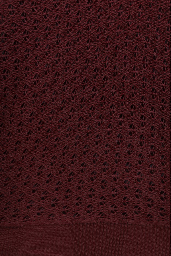 Crew Neck Batwing Sleeve Openwork Knit Sweater -Maroon