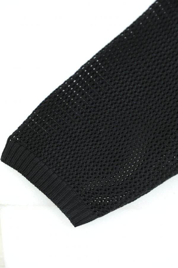 Openwork Buttoned Batwing Sleeve Knitted Cardigan -Black