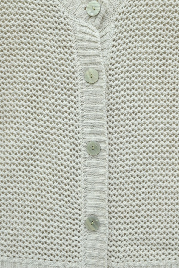 Openwork Buttoned Batwing Sleeve Knitted Cardigan -Stone