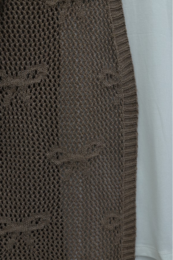 Bow Patterned Openwork Knit Cardigan  -Light coffee