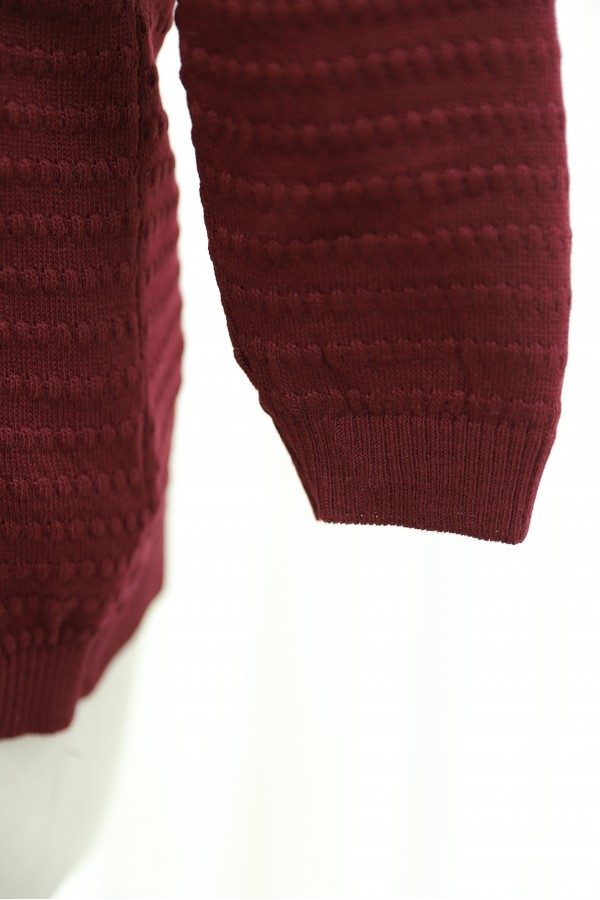 Thin Knit Cardigan with Pom-Pom Detail -Maroon
