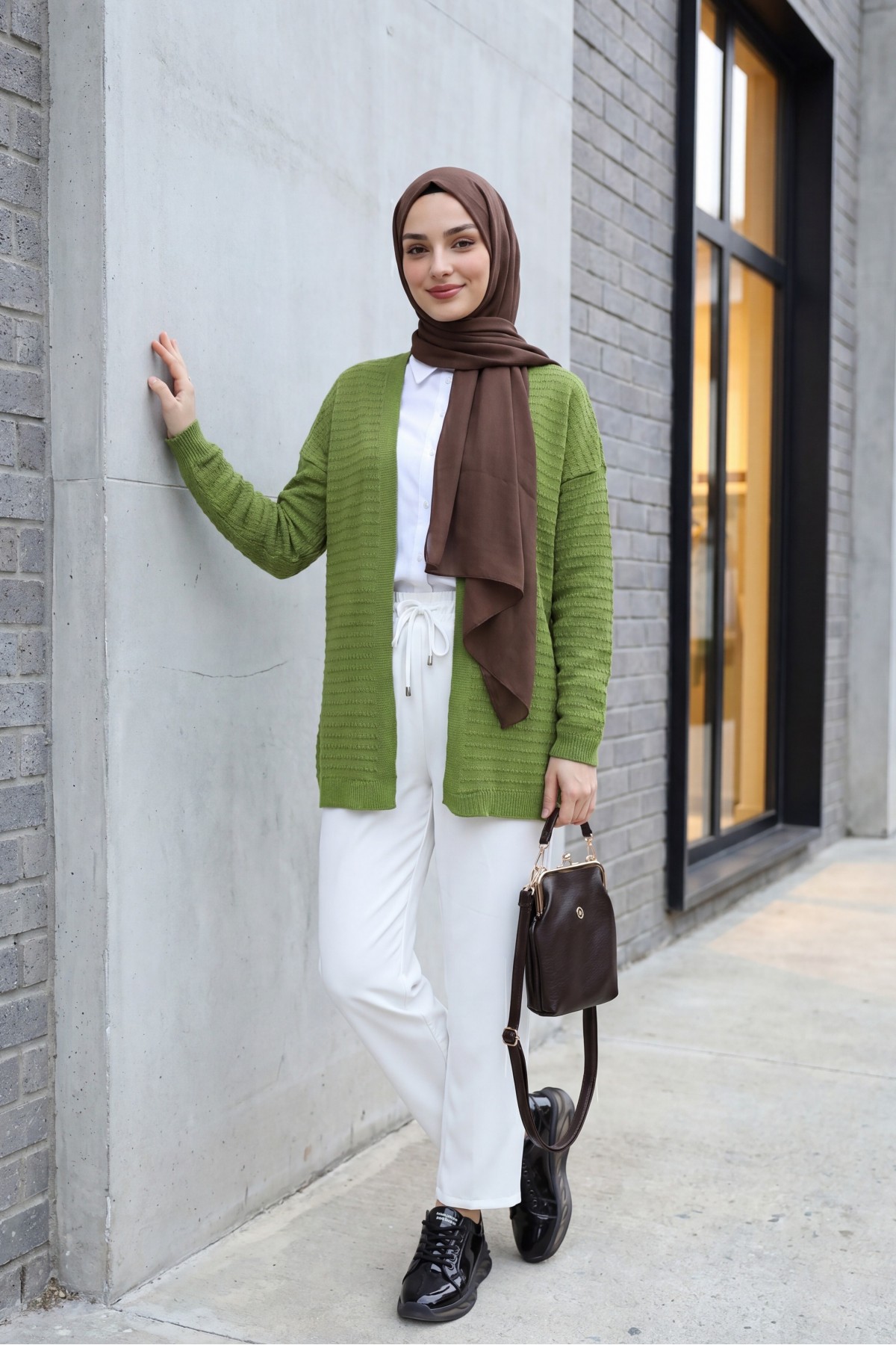 Thin Knit Cardigan with Pom-Pom Detail -PISTACHIO GREEN