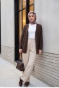 Thin Knit Cardigan with Pom-Pom Detail -Dark Coffee