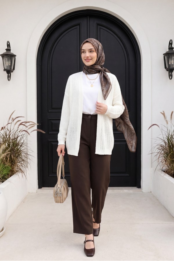 Openwork Thin Knit Cardigan -White