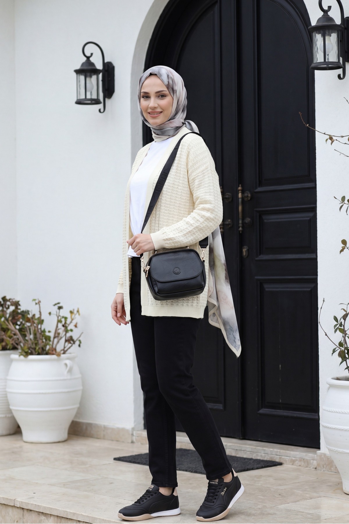 Openwork Thin Knit Cardigan -Cream color