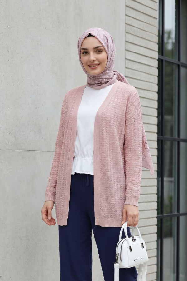 Openwork Thin Knit Cardigan -Powder