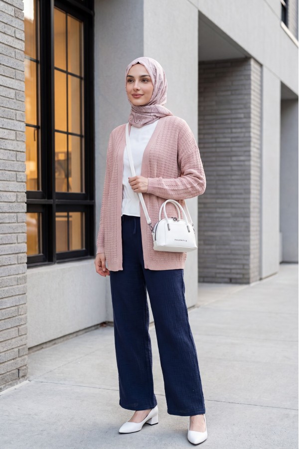 Openwork Thin Knit Cardigan -Powder