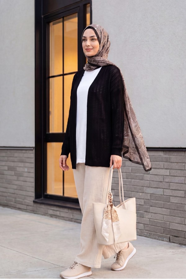Openwork Thin Knit Cardigan -Black
