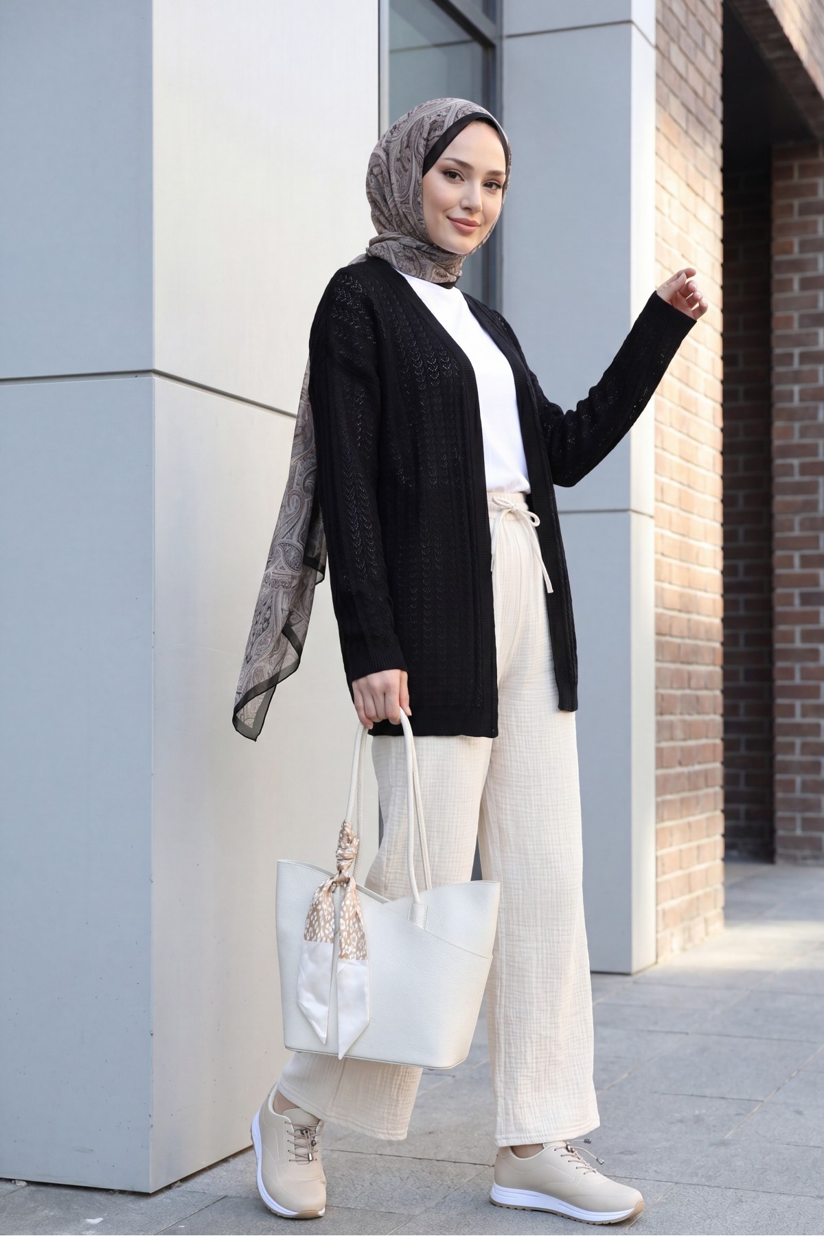 Openwork Thin Knit Cardigan -Black