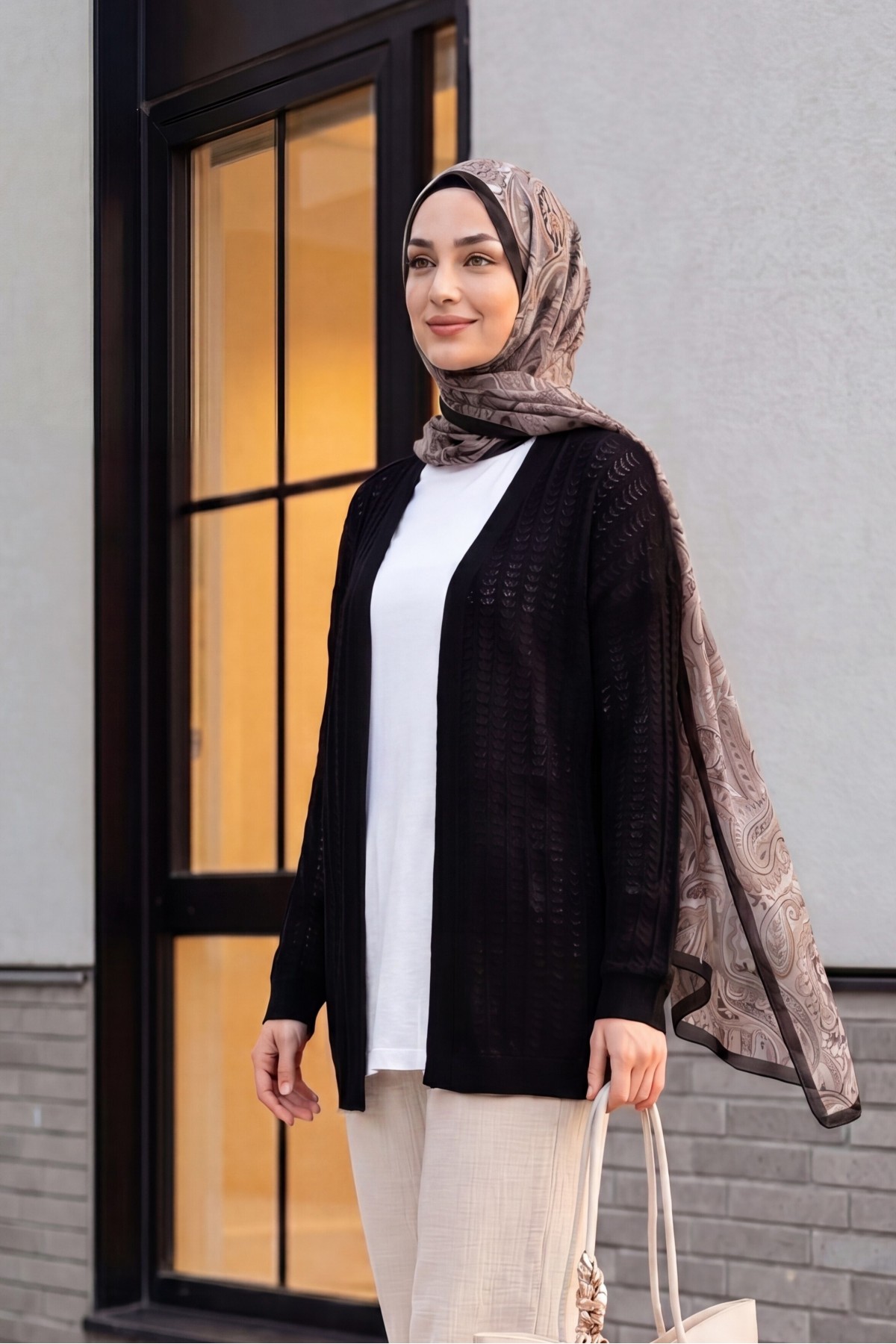 Openwork Thin Knit Cardigan -Black