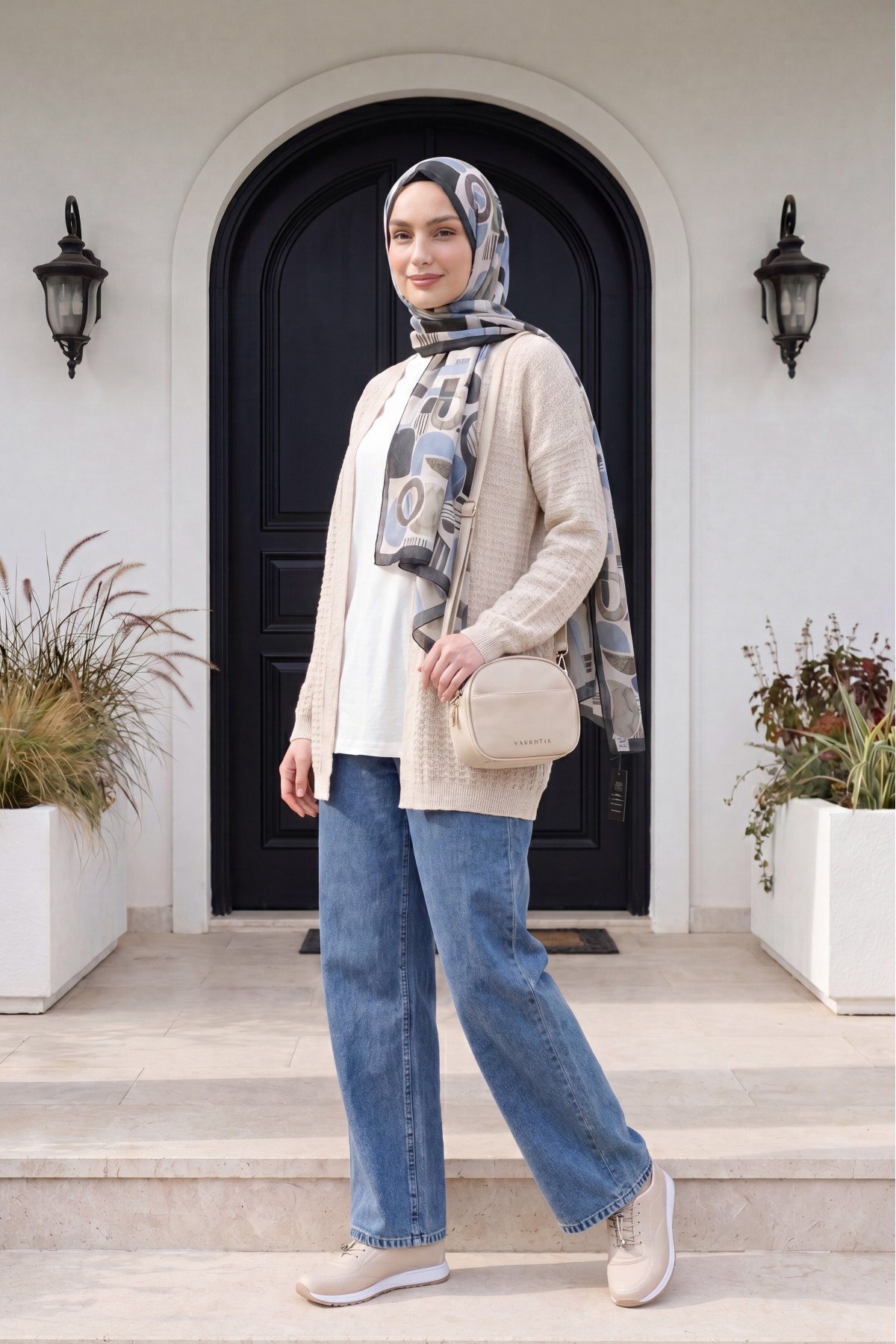 Openwork Thin Knit Cardigan -Stone detay görseli