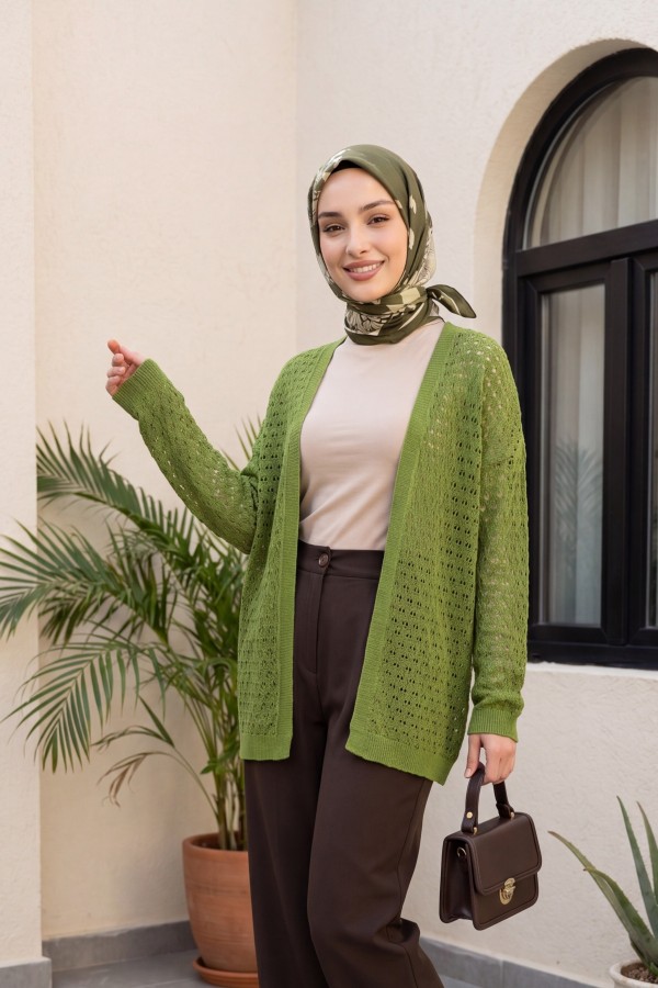 Openwork Loose Knit Cardigan -LIGHT GREEN