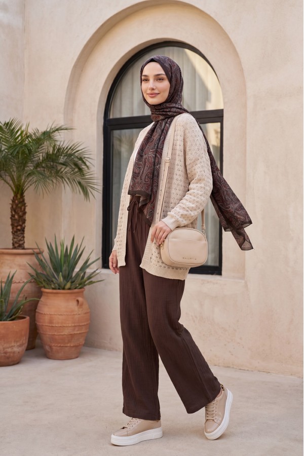 Openwork Loose Knit Cardigan -Stone