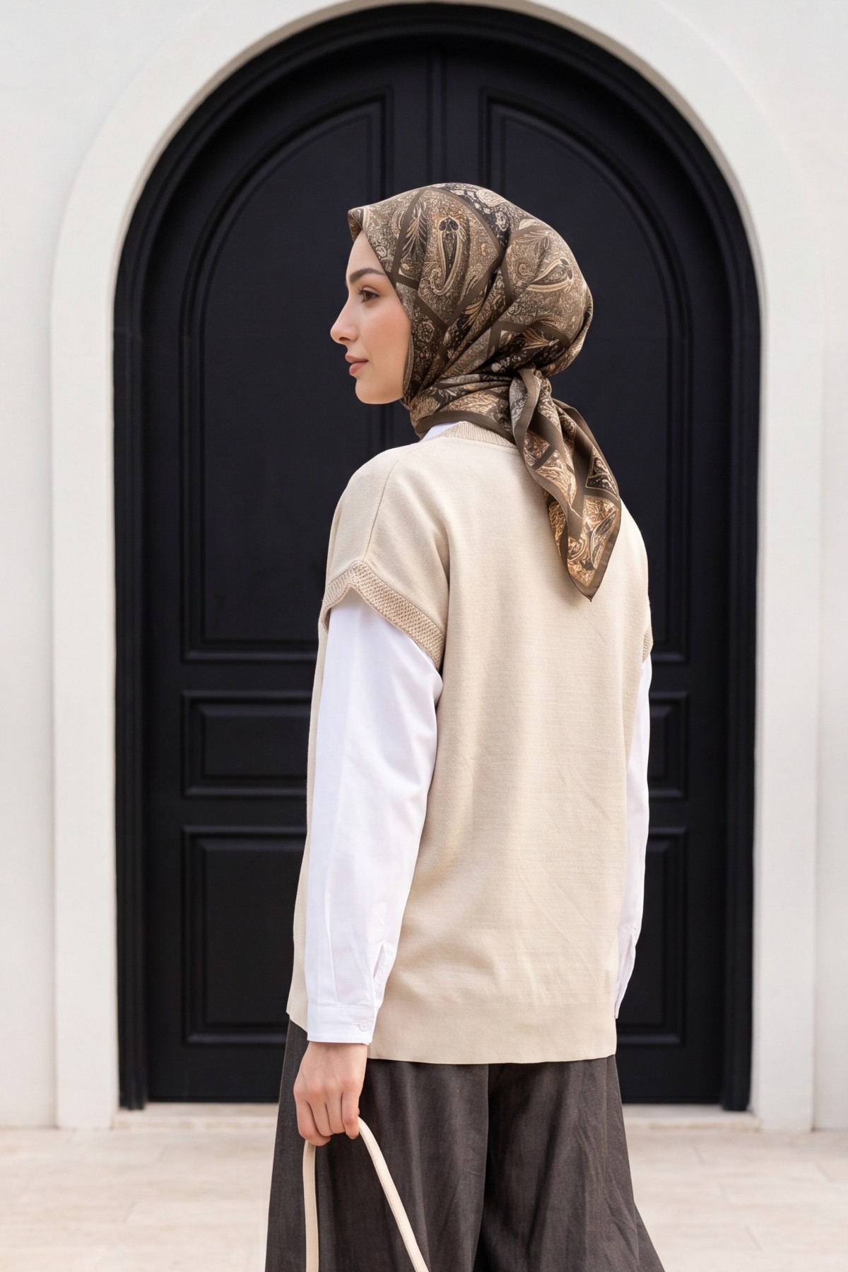V-Neck Short Sleeve Knitted Tunic with Glittery Sleeves and Collar -Stone