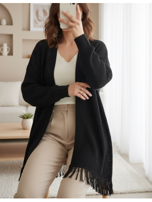 Püsküllü Kısa HIrka -Siyah