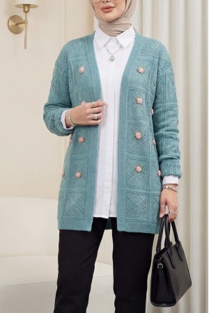 Ajurlu Nakışlı Hırka -Mint