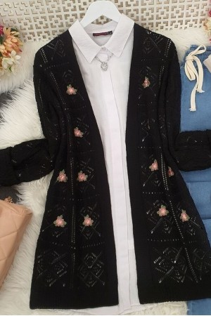 كارديجان مثقب مطرز -أسود