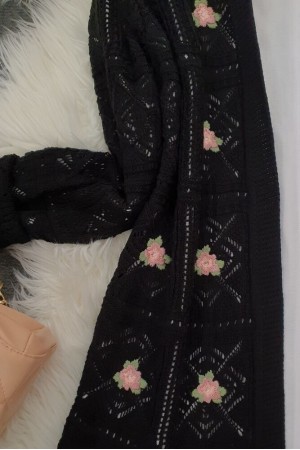 كارديجان مثقب مطرز -أسود