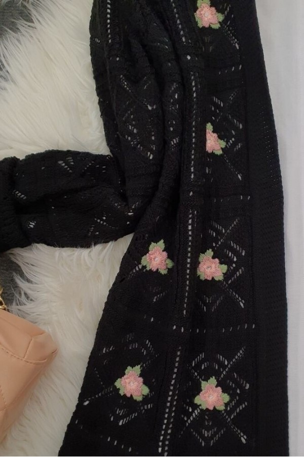 Openwork Embroidered Cardigan -Black
