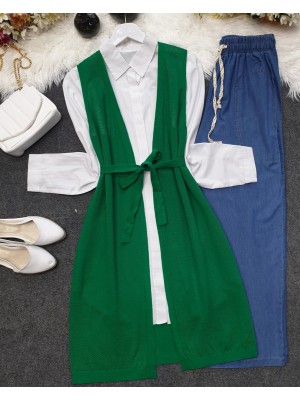 Fileli Baharlık Hırka     -Yeşil