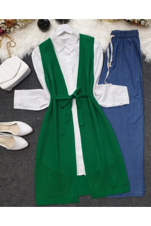 Fileli Baharlık Hırka     -Yeşil