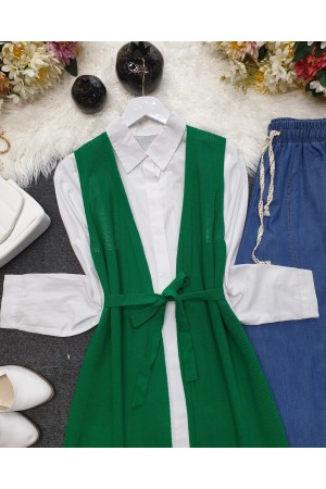  Mesh Spring Cardigan    -أخضر