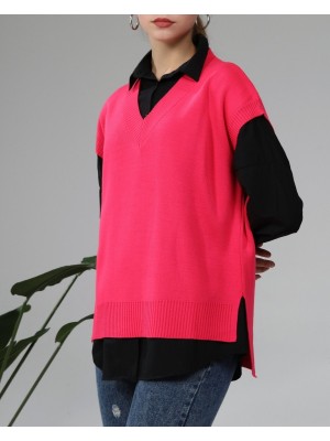 Örgü Desen Triko Süveter -Fuşya
