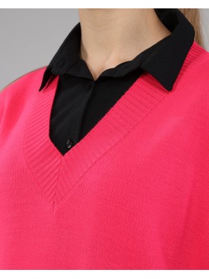 Örgü Desen Triko Süveter -Fuşya