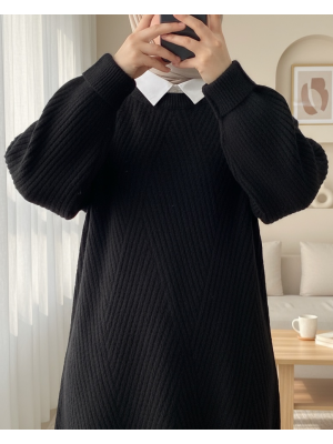 Bisiklet Yaka Baklava Desen Triko Kazak  -Siyah