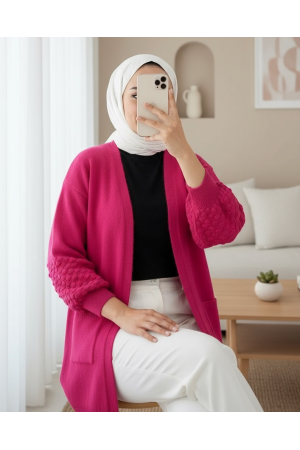 كارديجان بجيب بومب بأكمام بالون   -فوشيا