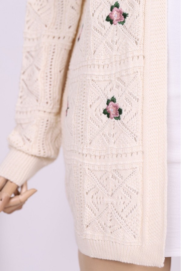 Openwork Embroidered Cardigan   -Cream color