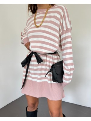 تونيك تريكو فضفاض حجاب برقبة دائرية  -بودرة