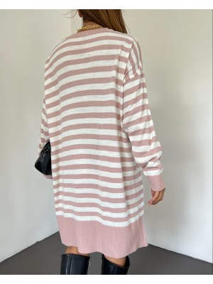 تونيك تريكو فضفاض حجاب برقبة دائرية  -بودرة