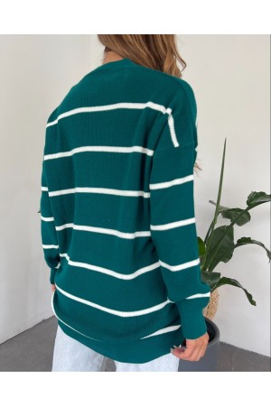 كارديجان مخطط بأزرار -زمرد
