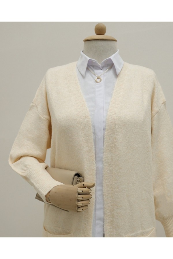 Yumoş Double Pocket Knitwear Cardigan   -Cream color