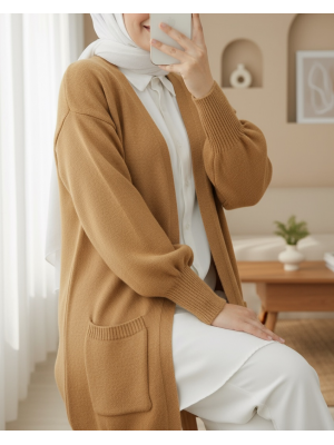 Yumoş Cift Cepli Triko Hırka   -Vizon