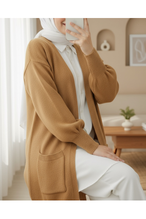 Yumoş Cift Cepli Triko Hırka   -Vizon