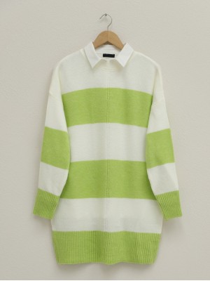 Thick Striped Knitwear Tunic -PISTACHIO GREEN