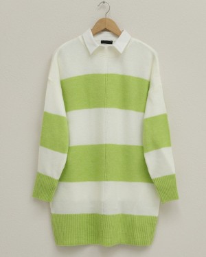 Kalın Çizgili Triko Tunik -F.Yeşili