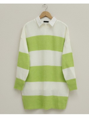 Kalın Çizgili Triko Tunik -F.Yeşili