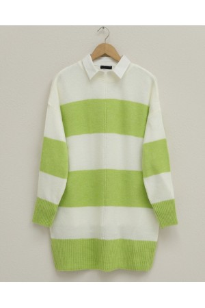 Thick Striped Knitwear Tunic -PISTACHIO GREEN