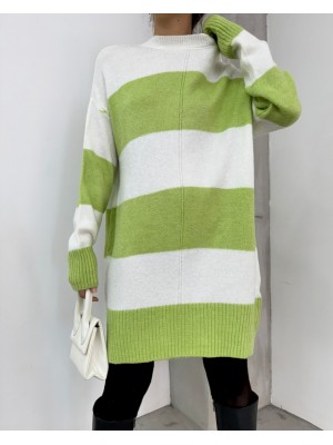 Kalın Çizgili Triko Tunik -F.Yeşili