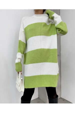 سترة تريكو مخططة سميكة -الفستق الأخضر